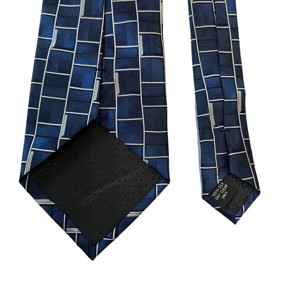 Pierre Cardin Blue Silk Tie Geometric Block Pattern Designer Necktie Modern - Picture 6 of 6
